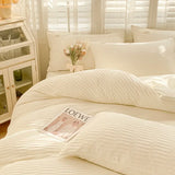 elvesmall Seersucker Bedding Sets Duvet Cover Flat Sheets Pillowcase Queen Bed Sheet Set Soft Comforter Cover Bed Linens Set Nordic Style