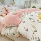 elvesmall Ins Floral Style Bedding Set No Filler Breathable Seersucker Soft Single King Size Duvet Cover Flat Fitted Sheet Pillowcase Set