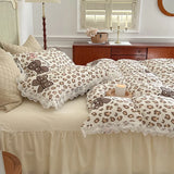 elvesmall Home Textile 1.5M 1.8M Sheet Fitted Sheet Bed Skirt Four-piece Set Korean Style Princess Style Hollow Lace Cotton Bedding Set
