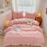 elvesmall  Princess Bed Skirt Ruffled Bed Skirt Bedding Set Quilt Cover Sheet Pillowcase Simple Bed Linens Solid Color Girl Kids Decor Home