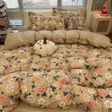 elvesmall Korean Style Strawberry Bedding Set Flat Bed Sheet Twin Full Queen Nordic Bed Linen Kids Girls Floral Cartoon Rabbit Duvet Cover