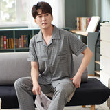 elvesmall  High Quality Pyjamas Men Spring Summer Pure Cotton Breathable Pajamas Short Sleeved Cardigan Casual Male Home Cloth Suit Youth