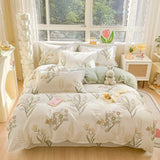 elvesmall Green Leaves Floral Duvet Cover Bedding Set 100% Cotton for Teen Girls Garden Botanical Comforter Cover for All Season Bedroom