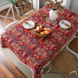 elvesmall American Tablecloth Red Festive Jacquard Table Cloth Christmas Chunky Tassels Table Cover Party Dinner Table Decoration