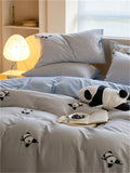elvesmall  High-end Double Yarn 100% Cotton Bedding Set Lovely Cartoon Embroidery Queen Duvet Covet Set Pure Cotton Air-Permeable Bed Sets