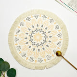 elvesmall New Bohemian Diameter 34cm/16cm Round Insulated Anti-scald Placemat Coaster Kitchen Accessories with Tassels