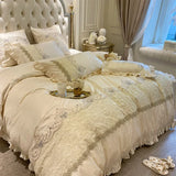 elvesmall  European-Style Luxury High-End 100 Cotton Four-Piece Set Exquisite Lace Embroidery Cotton Quilt Cover Bed Sheet Bedding