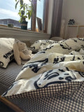 elvesmall  Ins Black and White Graffiti Crocodile Kitten Bed Pure Cotton Duvet Cover Bed Sheet