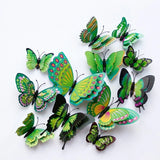 elvesmall  12pcs/set 3D Double-layer Butterfly Wall Stickers with Magnet PVC Butterflies Refrigerator Stickers Home Wedding Christmas Decor