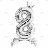 elvesmall  32 Inch Crystal Gradient Number Stand Foil Balloons with Crown Figures Globos 0-9 Birthday Party Decorations Wedding Baby Shower