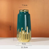 elvesmall  Decorative Home hydroponic flower arrangement electric gold-plated green ceramic vase Modern decorative vase light luxury ins