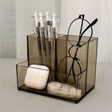 elvesmall Large Capacity Desk Pen Holder Pen Stand Transparent Stationery Organizer 5-Grid Acrylic Pencil Storage Box Cosmetic Organizer