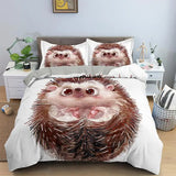 elvesmall Hedgehog Duvet Cover Set 3D Cartoon Hedgehog Flower 2/3PCS Bedding Set Kids Boys Girls Animal Queen Size Polyester Quilt Cover