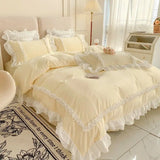 elvesmall  Elegant Bedding Sets Luxury Bed Linen Princess Washed Cotton Ruffle Duvet Cover Set Bed Sheet and Pillowcases Bed Comforter Sets