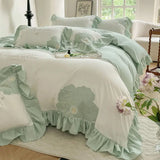 elvesmall  Korean Princess Bedding Set Washed Cotton Bed Set Embroidery Duvet Cover Set Bed Sheets and Pillowcases Home Textiles Decor