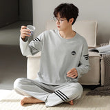 elvesmall  High Quality Men Pajamas Suit Pure Cotton Long Sleeved Autumn Winter Nightcloth Outdoor Male Breathable Fashion Sleepwear Set