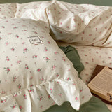 elvesmall  Small Fresh Home Double Layer Yarn Small Fragmented Flower Cotton Bed Sheet and Duvet Cover