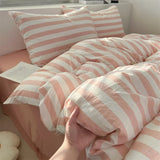 elvesmall Washed Cotton Double Yarn Crepe Striped Quilt Set 3-4 Pillowcase with Sheet Bedding Cover Supplies 200x230 220x240 Skin Friendly