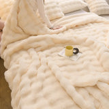 elvesmall Winter Thickened Double-sided Plush Blanket, Bedroom Cover Blanket, Premium Rabbit Plush Bedding, Nap Blanket