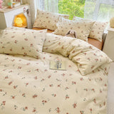 elvesmall High Quality Cotton Printed Four-piece Set Small Fresh Style Home Quilt Cover Fitted Sheet Pillowcase Soft Comfortable Bedding