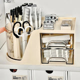 elvesmall Rotating Pen Holder Stand Organizer Multifunction Stationery Storage Box with Drawer Student School Office Desktop Storage Rack