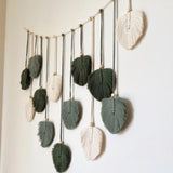 elvesmall 1 Pc Green Leaves Garland, Macrame Wall Art, Above Bed Decor, Boho Home Decor, Mid Century Modern, Living Room Wall Decor, Plant