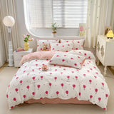 elvesmall  Romantic Bedding Set Washed Cotton Duvet Cover Set Pillowcase Bed Linen Couple Bed Sheets Set Korean Quilt Cover for Boys Girls
