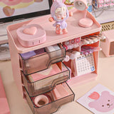 elvesmall Cute Stationery Storage Box Organizer Multi-funct Desktop Drawer Oblique Pen Holder Office Organization Dust-proof Storage Rack