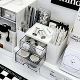 elvesmall Simple Solid Color Pen Holder with 2 Drawer Large Capacity Multifunction Stationery Storage Box Student Office Desktop Organizer