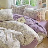 elvesmall Bedding Set with Pillowcase bed sheet Single Full Size Bed Linen Washed Cotton Duvet Cover Set Queen/King Double Size