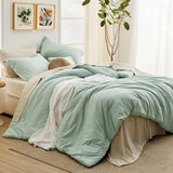 elvesmall  Queen Comforter Set Sage Green, 7 Pieces Soft Comforter for Queen Size Bed with Sheets, Pillowcases & Shams, All Season Boho Bed