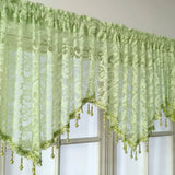elvesmall Green Valance Sheer Drape for Small Window Short Curtain With Lace Beads Bottom Kitchen Home Decoration Blinds #E