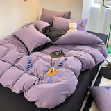 elvesmall Super Soft Towel Embroidery Bedding Set Duvet Cover Queen Full Twin Size Bed Flat Sheet Kids Girls Quilt Cover Pillowcase Kawaii