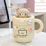elvesmall -  1pc Bear Coffee Thermal Cup For Hot Cold Drinks Water Tea Milk Thermos Mug Stainless Steel Cup With Straw Lid Portable Bottle