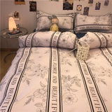 elvesmall Ins Nordic Flower Duvet Cover Set With Pillowcase Fashion Design Bed Flat Sheet Girls Women 3/4pcs Bedding Set Twin Queen Size