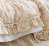 elvesmall High End American Floral Bedding Set Luxury Egyptian Cotton Elegant Ruffle Lace Duvet Cover Bed Skirt Bedspread Pillowcases