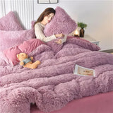 elvesmall  New Winter Warm Plush Duvet Cover Pink Romantic Princess Mink Velvet +Fluffy Flannel Quilt Cover Luxury Bedding Set King Size