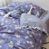 elvesmall Korean Ruffle Lace Bed Skirt Set Botanical Floral Strawberry Duvet Cover with 2 Pillowcase Soft Microfiber Bedding Set Full Size
