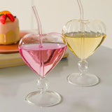 elvesmall 1pc Heart Shaped Cocktail Glass with Straw Clear Stemmed Wine Glass Creative Champagne Glasses Drinking Cups for Bar Pub Club