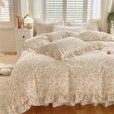 elvesmall New Ruffles 100% Cotton Duvet Cover Set or Single Duvet Covers Floral Princess Style All Cotton Quilt Cover Queen Blanket Cover