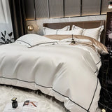 elvesmall  White Egyptian Cotton Bedding Sets Queen King Size Embroidery Duvet Cover Flat/Fitted Sheet Bed Linen Hotel Style Home Textiles