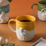 elvesmall  -  1pc 350ml Cute Bunny Chicken Coffee Mug Ceramic Coffee Cup Funny Gifts Unique Birthday Gifts Embossed Breakfast Mug Home Office