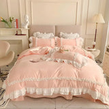elvesmall  Elegant Bedding Sets Luxury Bed Linen Princess Washed Cotton Ruffle Duvet Cover Set Bed Sheet and Pillowcases Bed Comforter Sets