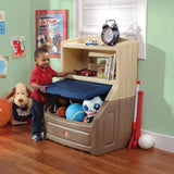 elvesmall Lift & Hide Brown and Blue 38" Tall Plastic Toddler Bookcase and Kid Toy Box and Toy Storage