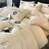 elvesmall  Thickened milk plush four piece bed set for winter light luxury high-end bedding, suede sheets, and duvet covers