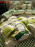 elvesmall  Ins Black and White Graffiti Crocodile Kitten Bed Pure Cotton Duvet Cover Bed Sheet