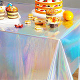 elvesmall 1-Piece Disposable Laser Rectangular Tablecloth Rainbow Aluminum Foil Tablecloth Birthday and Wedding Decoration Supplies