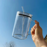 elvesmall  -  1000ml Glass Cups With Lid  And Straw Drinkware Cute Coffee Mugs Big Glasses For Drinks Water Tea  Korean Milk Juice Beer Cup