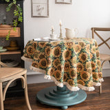 elvesmall American Tablecloth Jacquard Red Christmas Table Cloth Round Thick Dining Table Cover Mexico Bohemian Style Home Ornament