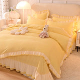 elvesmall  Pink Princess Girls Ruffle Lace Bedding Sets Luxury Quilt Cover Bed Sheet and Pillowcases Soft Bedclothes Decor Home